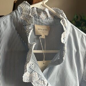 Sezane Blue and White Striped Blouse